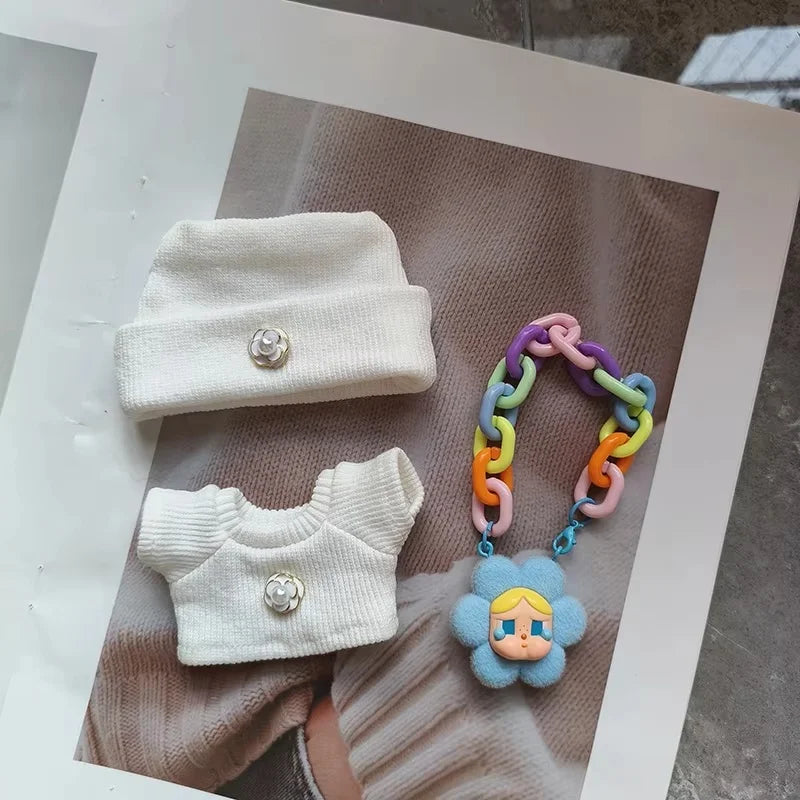 Labubu 17cm Knitted Set - Cute Crossbody Bag And Customized Leather Shoes with False Eyelashes Fashion Doll Accessories for Kids