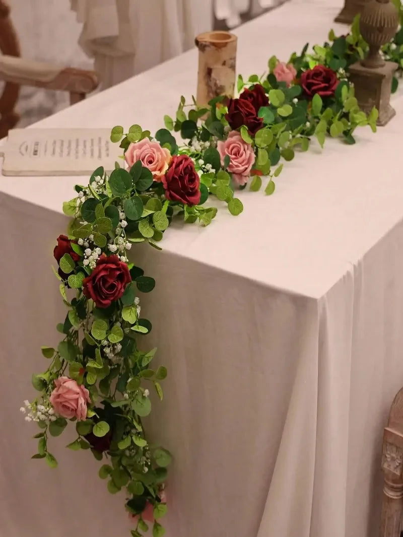 Artificial Flowers Silk Rose Gypsophila Garland Fake Eucalyptus Vine Hanging Plants for Wedding Home Party Craft Decor