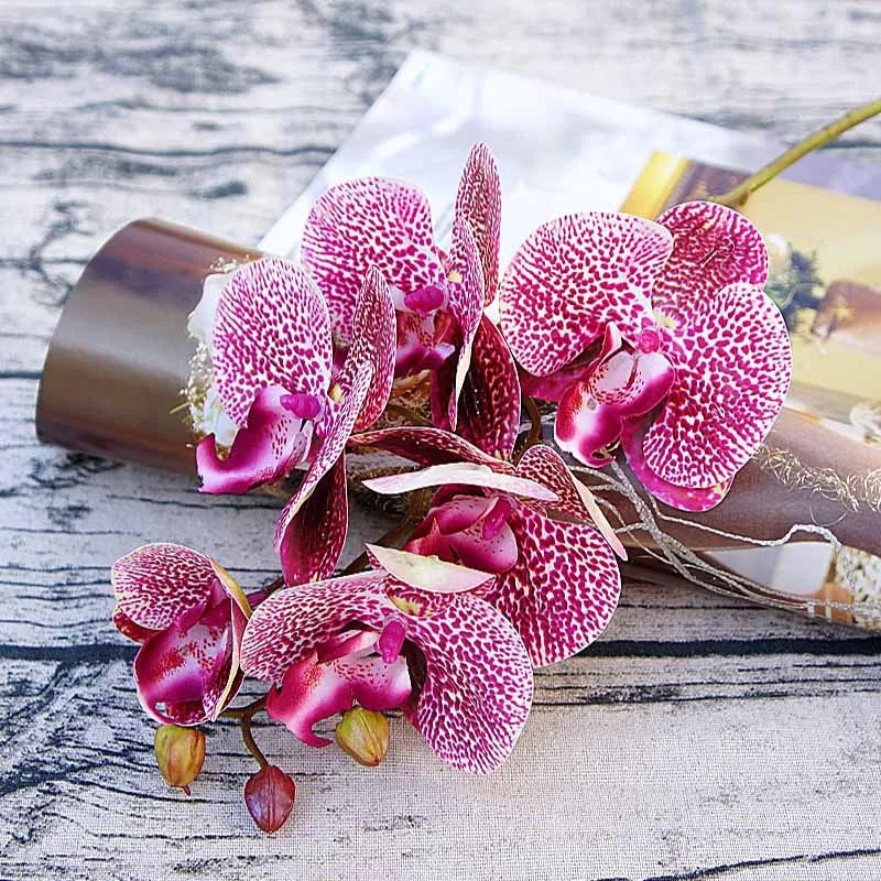 Artificial Phalaenopsis 3D Small Butterfly Orchid 6 Heads Fake Flower Home Drapery Wall Wedding Decoration Festival Diy Wreath