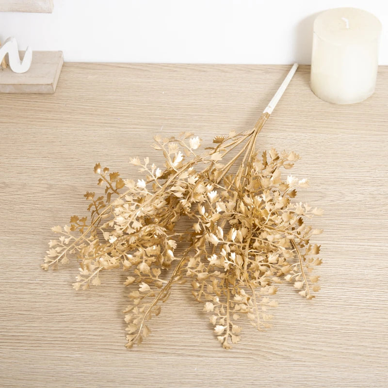 Artificial Plant Gold Fake Flower Plastic Grass Home Christmas Wedding Decorations Arrangement Faux Plant Party Vase Accessories