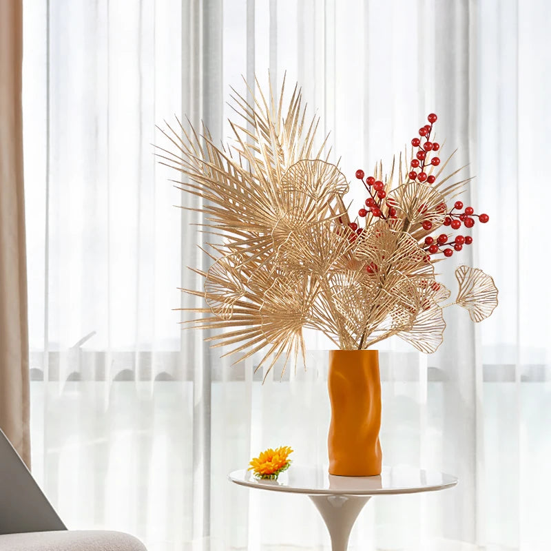 Golden Artificial Plant Tropical Palm Leaf Fake Plants For Home Decoration Birthday Wedding Party Decor Supplies