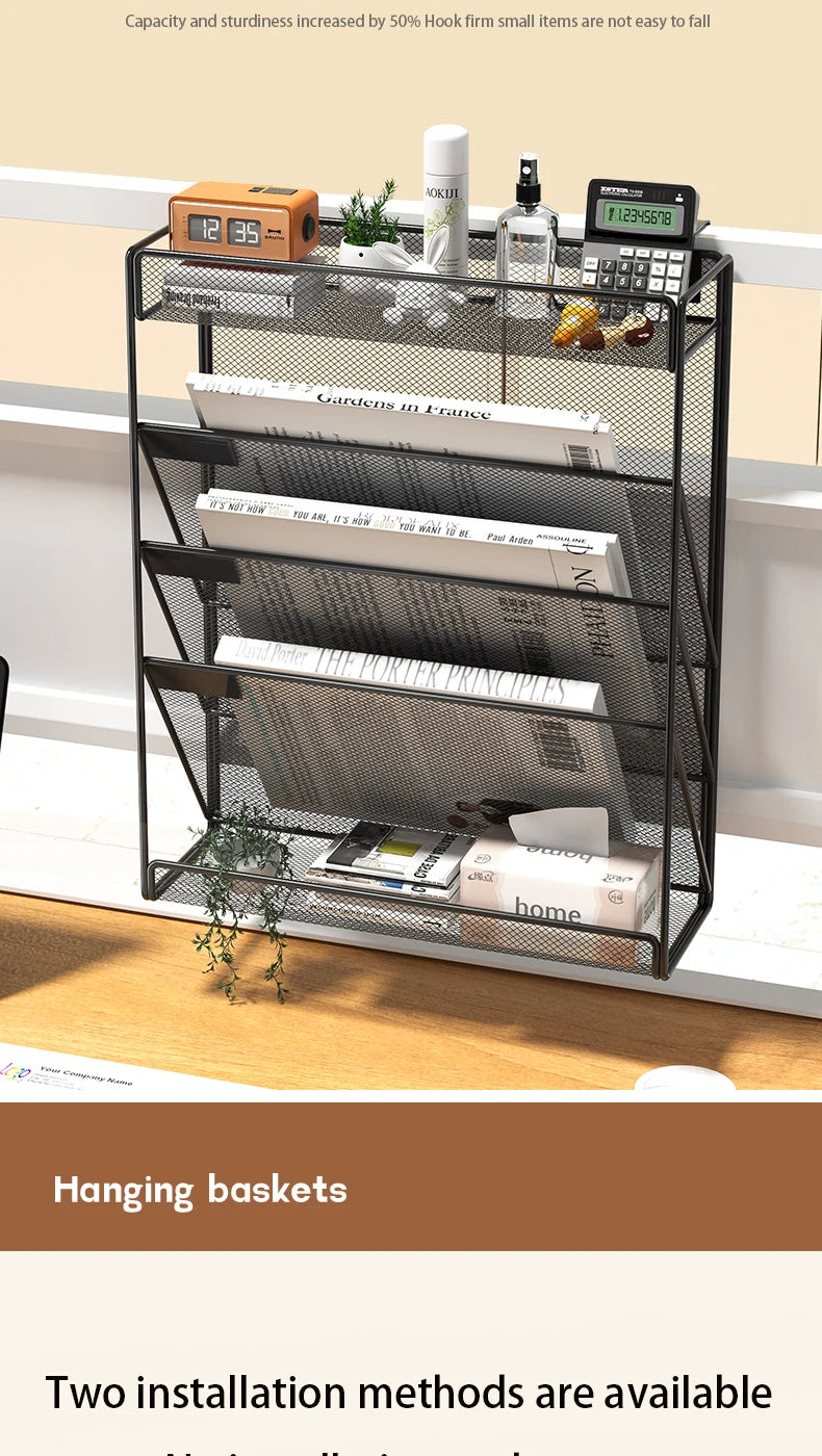 Wall File Holder 5 Pocket Mesh Hanging Wall Organizer Vertical Hanging File Folder Holder Magazine Rack for Paper Organization
