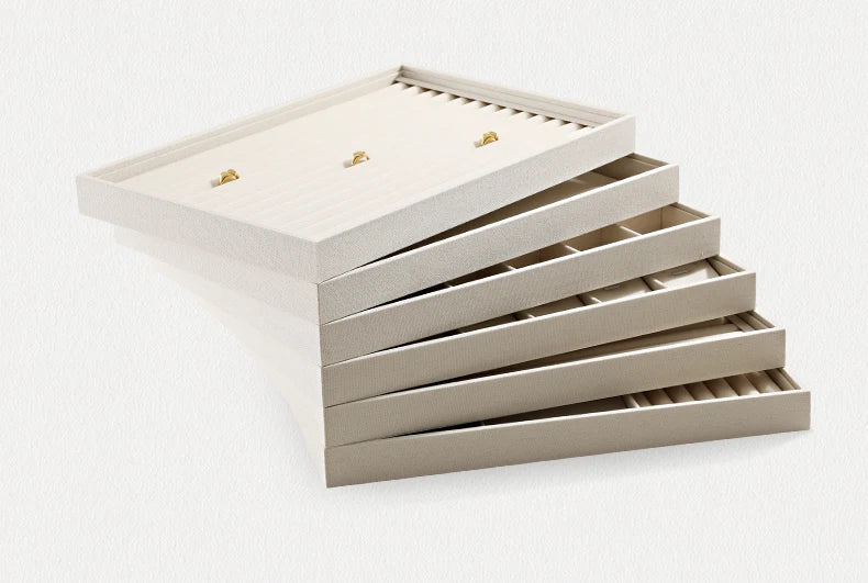 YinBeiNi Linen Stackable Ring Earring Bracelet Necklace Display Tray Jewelry Storage Drawer Insert Organizer Holder Tray P062