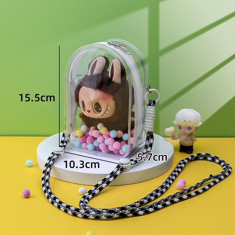 For Labubu Protect Case Labubu Sitting Party 15cm Cotton Doll Shoulder Pain Bag PVC Storage Bag Labubu(No Doll)