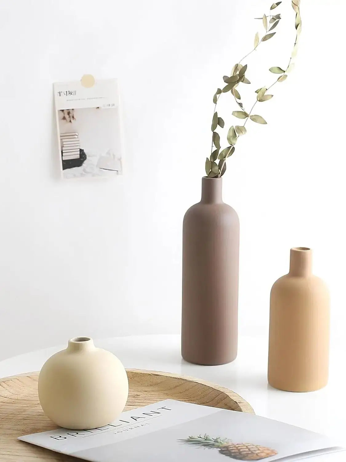 Ceramic Neutral Vase Set for Farmhouse Home Decor, Rustic Decorative Vases for Boho Living Room Centerpieces, Entryway Decoratio