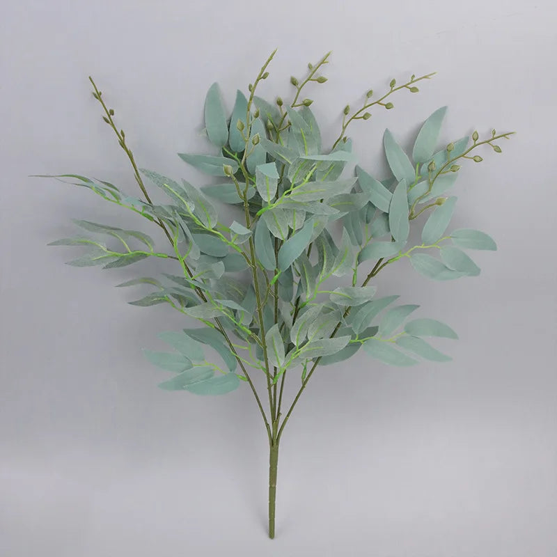 5 Branches Silk Artificial Willow Bouquet Fake Green Leaves Party Wedding Backdrop Decoration Faux Foliage Vine DIY Plant Wreath