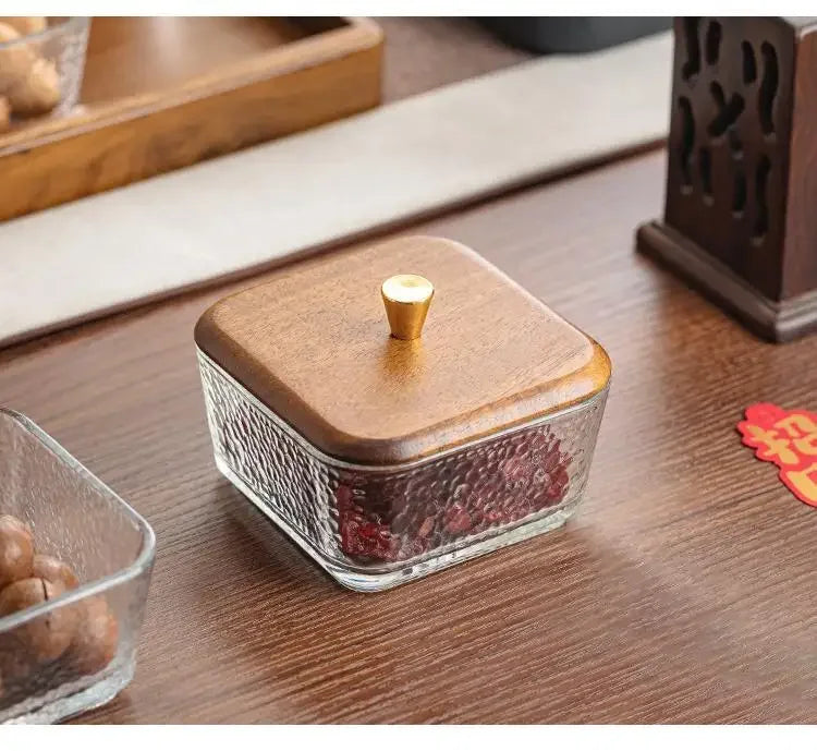 Walnut Fruit Tray Snack Tray Household Divided Dry Fruit Inventory Candy Glass Bowl Fruit Tray Water Fruit Plate