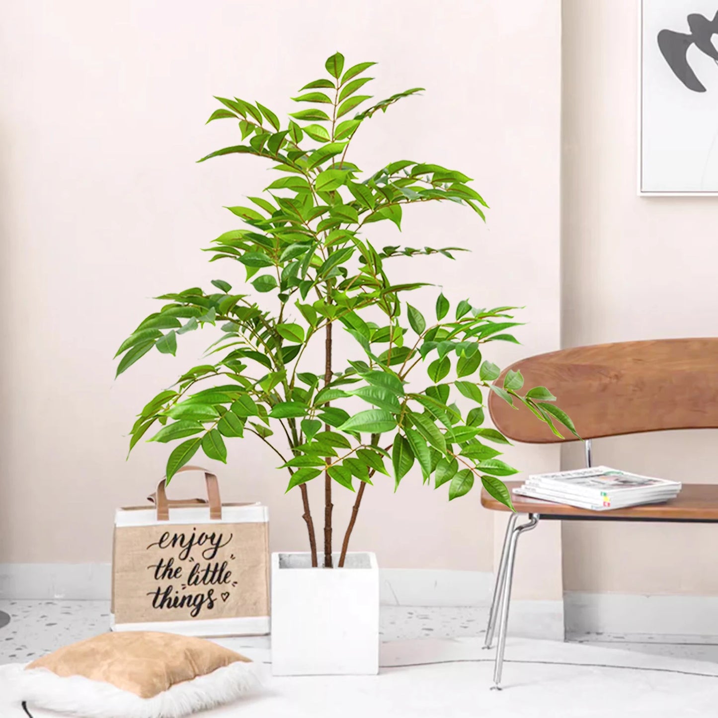 76-140（49.2in）Artificial Ficus Tree Branch Fake Lacquer Tree Plastic Banyan Plants Green Tall Palm Leaves For Home Garden Decor
