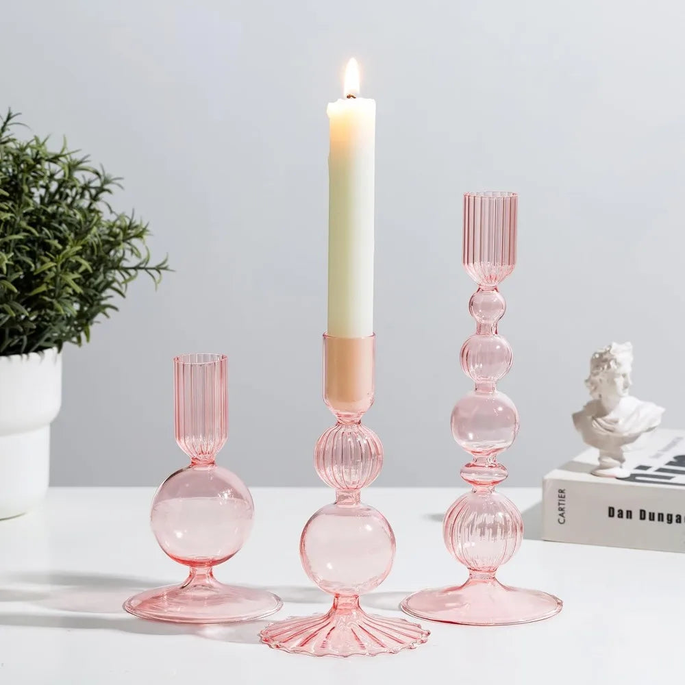 3Pcs/set Glass Candle Holders Crystal Ribbed Candlestick Romantic Wedding Candelabra Home Decor Vase Table Centerpieces Wedding