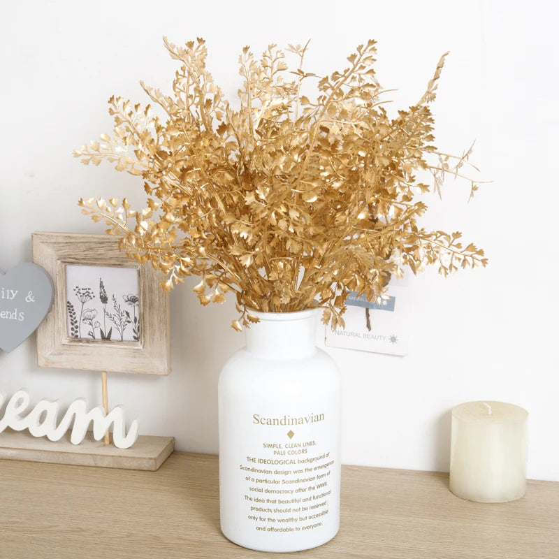 Artificial Plant Gold Fake Flower Plastic Grass Home Christmas Wedding Decorations Arrangement Faux Plant Party Vase Accessories