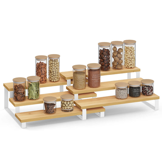 SONGMICS Display Risers, Set of 2 Engineered Wood Perfume Organizer Stand, 3-Tier Cupcake Stand Holder, Spice Rack