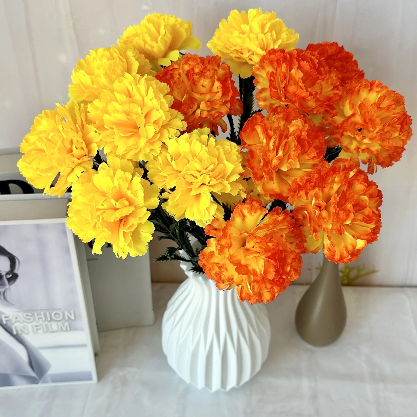 Artificial Chrysanthemums Fall Flowers Silk Orange Marigold Flowers Fake Mums Flowers for Wedding Autumn Day of The Dead