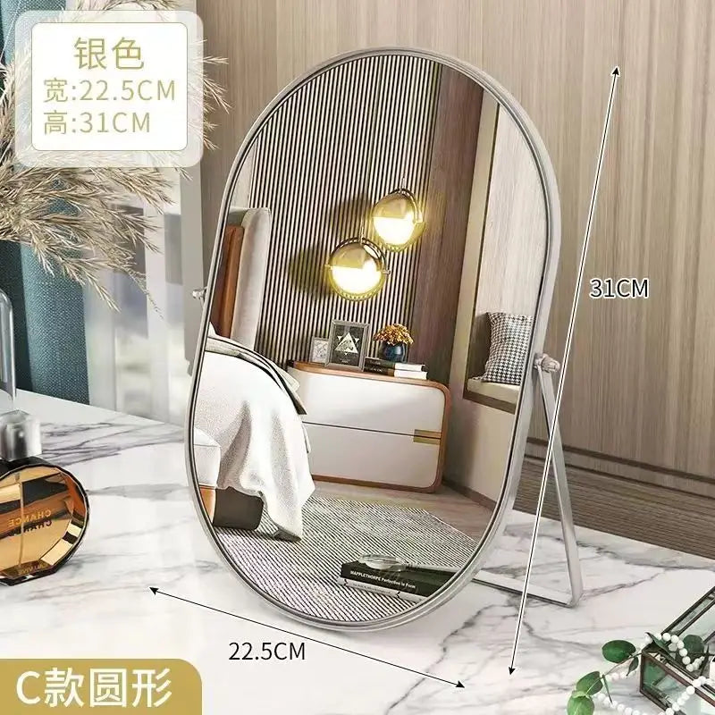 Rotate Metal  Makeup Mirrow Oval Round Standing Mirror Bathroom Desk Luxury Hairdressing Mirror Mural Home Decor for Girls