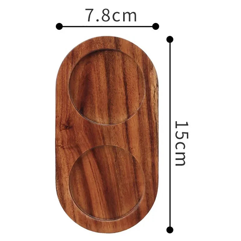 Wood Pepper Mill Tray Bamboo Salt Pepper Shaker Stand Tray Double Hole Base Tea Tray Home Decor Seasoning Bottle Storage Holder