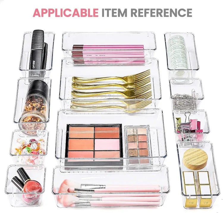 Clear Plastic Drawer Organizers Desk Dividers Bins Home Dresser Office Kitchen Drawer Separator Makeup Jewelry Organization Gadg