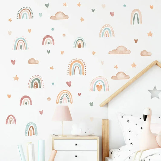 3pcs/lot Boho Colorful Rainbow Sun Wall Stickers for Kids Room Children's Baby Nursery Room Decoration Wall Decals Home Decor