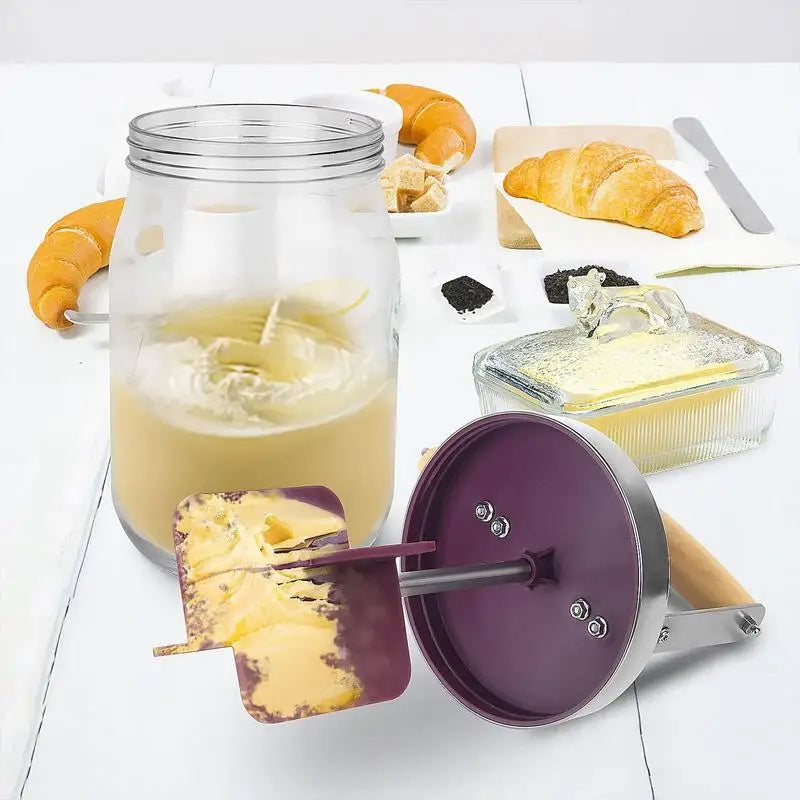 1/1.5L Butter Maker Mason Jar Butter Churner Cream Mixer With Hand Crank Baking Gadgets Wooden Handle Homemade Butter Maker