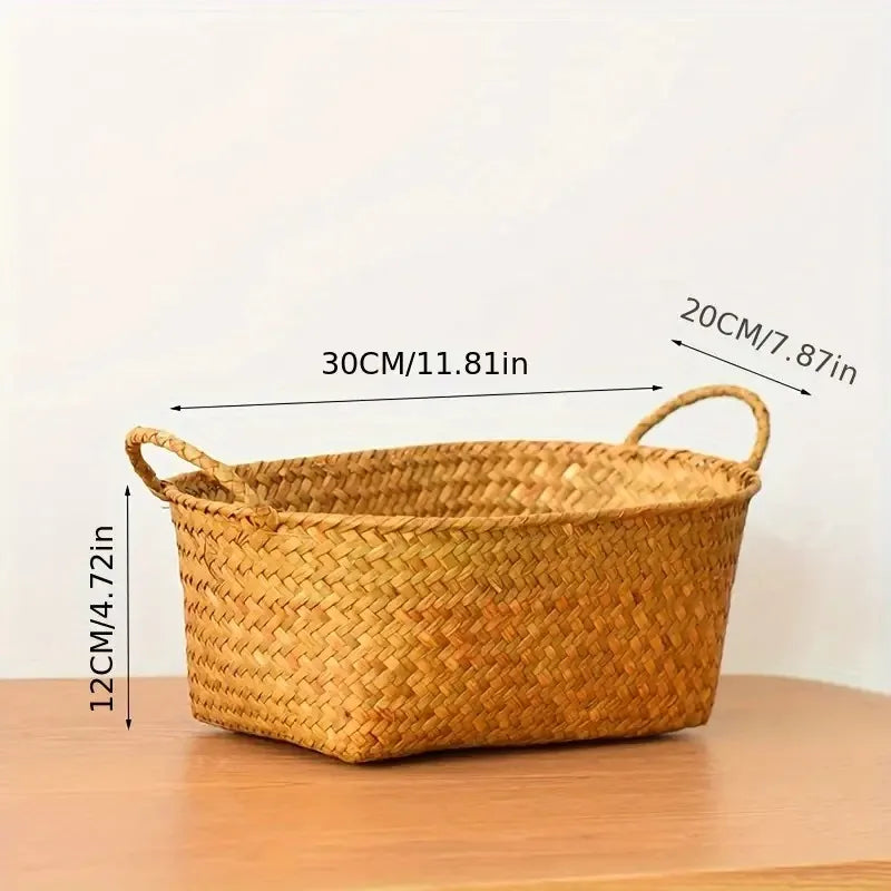 Woven Storage Basket for Fruits And Snacks, Double-Handled Rattan Basket for Organizing Miscellaneous Items, Shelf Baskets