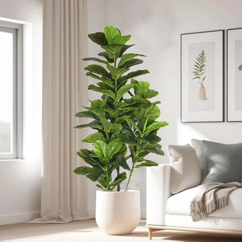 3.9FT Tropical Tree Large Artificial Ficus Plants Branches Plastic Fake Leafs Green Banyan Tree For Home Garden Room Shop Decor