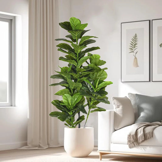 3.9FT Tropical Tree Large Artificial Ficus Plants Branches Plastic Fake Leafs Green Banyan Tree For Home Garden Room Shop Decor