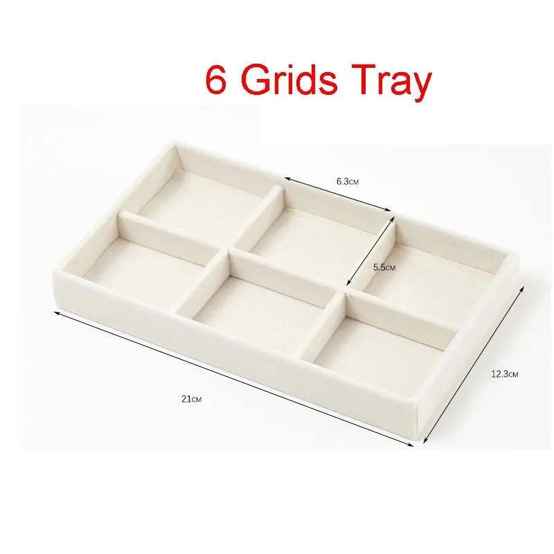 Velvet Jewelry Display Exquisite Jewellery Holder Portable Ring Earrings Necklace Organizer Storage Box Organizator Trays Beige