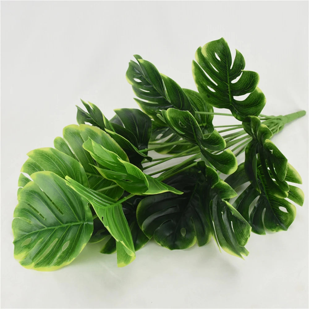 18 Forks Fake Large Artificial Monstera Plants Fake Palm Tree 50cm Plants Tree Plastic Turtle Leaves Green For Home Garden Room