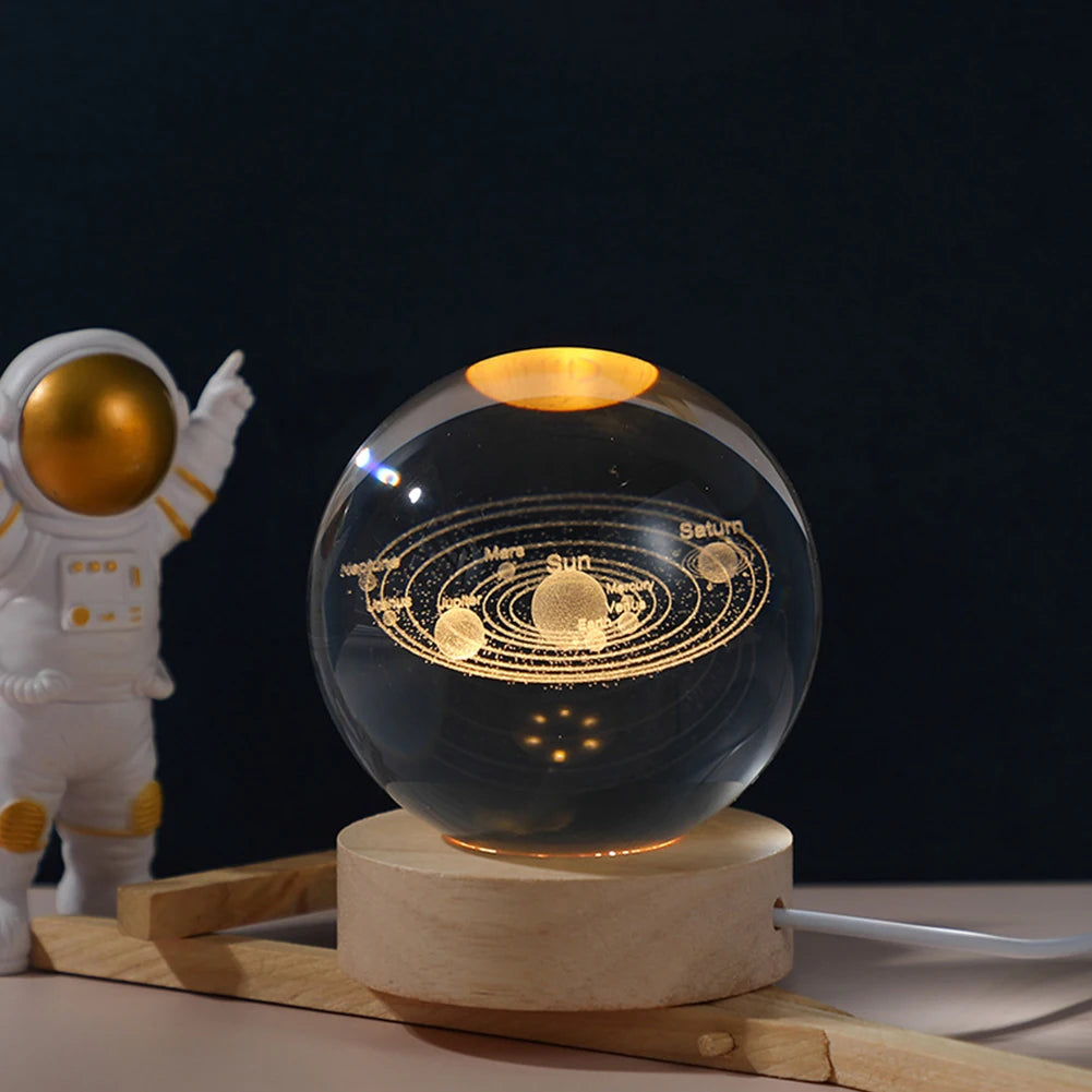 Crystal Ball LED Night Light Glowing Planet Galaxy Solar System Astronaut 3D Moon Table Lamp USB Bedroom Atmosphere Lamp