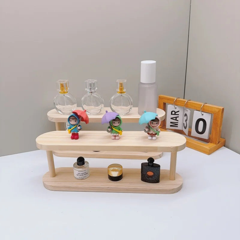 Wooden Storage Shelf 2-Tiers Desktop Organizer Shelves Desk Perfume Display Rack Desktop Dressing Table Cosmetics Storage Rack
