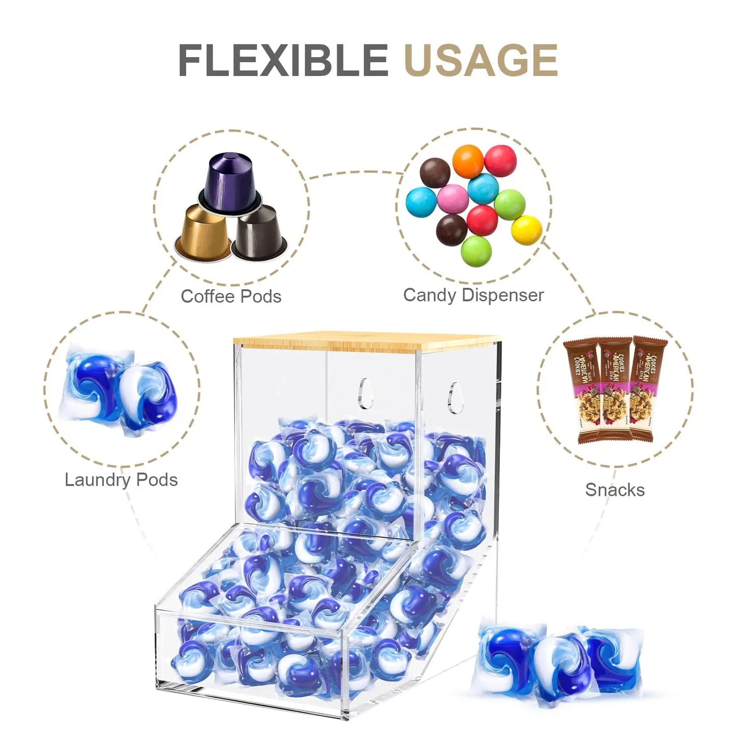 Washing Capsule Container Acrylic Storage Box With Bamboo Lid Wall Mounted Laundry Pods Organizer Clear Capsule Storage Box