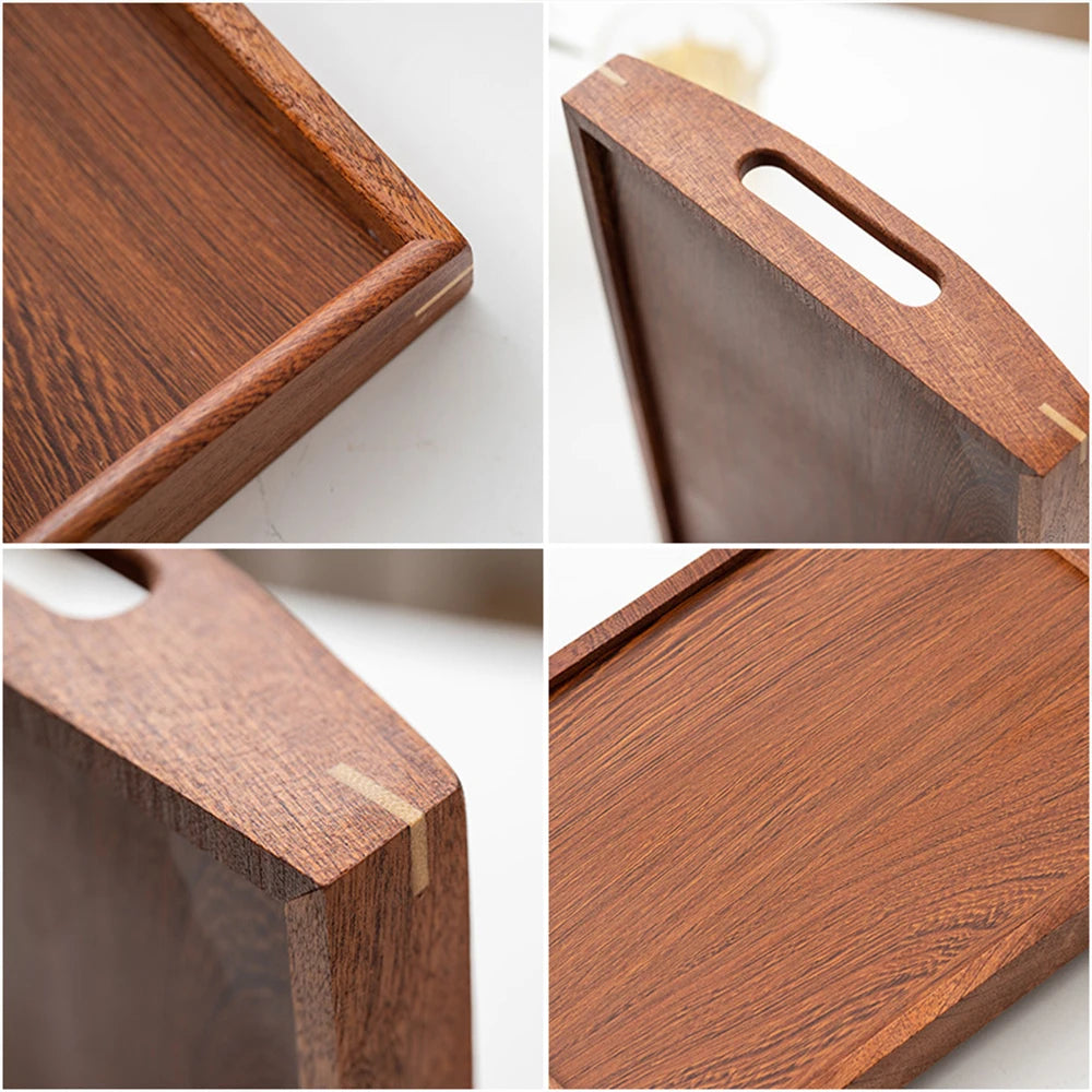 Wooden Serving Tray with Handles Bamboo Tea Tray Food Tray for Breakfast Coffee Dessert Snack Platter Home Coffee Table