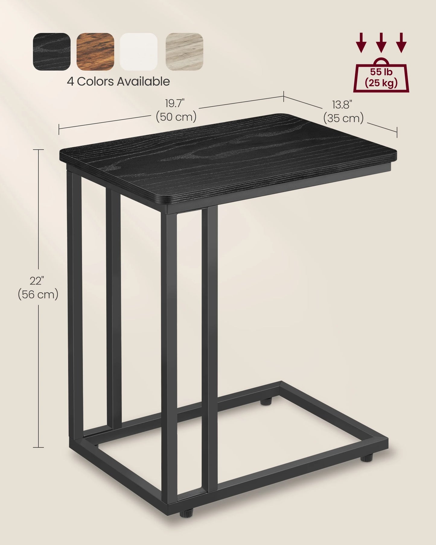 VASAGLE End Table, C Shaped TV Tray with Metal Frame Rolling Casters for Coffee Laptop Mobile Tablet, Industrial Side Table