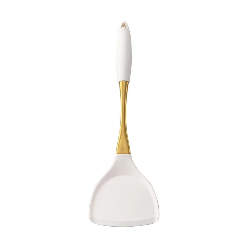 1/8Pcs White Gold Silicone Kitchenware Cooking Utensils Spatula Turner Heat-resistant Pasta Colander Shovel Kitchen Accessories