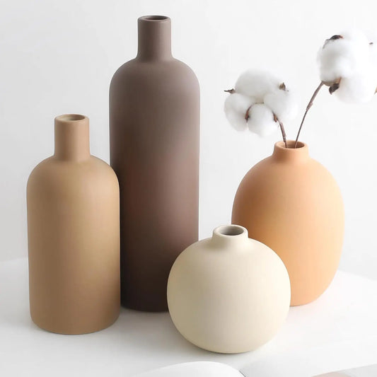 Ceramic Neutral Vase Set for Farmhouse Home Decor, Rustic Decorative Vases for Boho Living Room Centerpieces, Entryway Decoratio