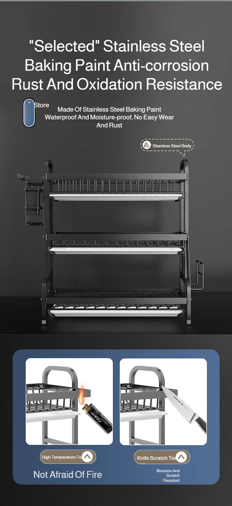 【Multi-Functional Kitchen Storage Rack】Dish Plate Organizer with Drainage Rack Countertop Utensil Holder for Chopsticks &