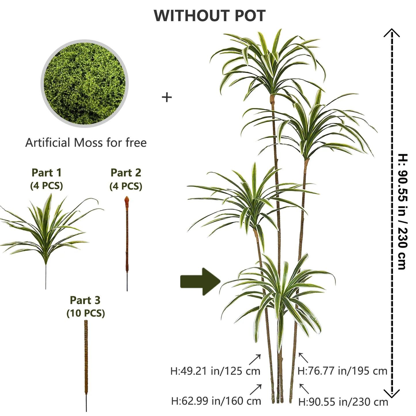 50-230CM New Artificial Dracaena Tree plant branch plastic outdoor indoor fake plant for home garden room wedding festival decor
