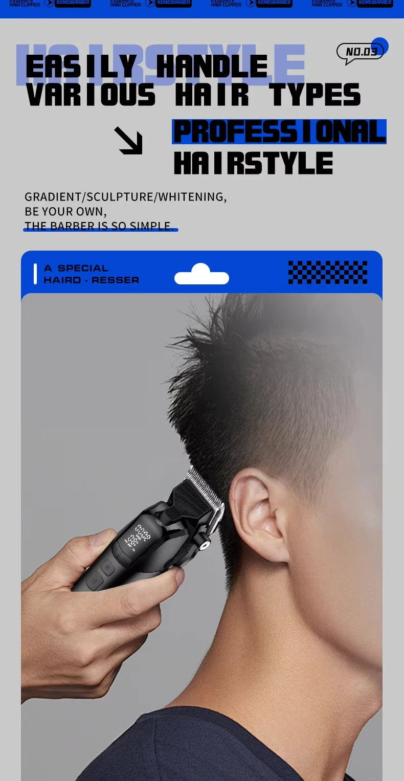 Kemei KM-1858 9000RPM 10W Hair Clipper,KM-264 Rechargeable Electric Trimmer,Original KM-T95 Shaver For Men Barber Clippers Kit