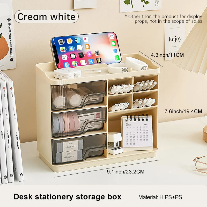 Multi-layer Drawer Type Household Storage , Office Transparent Large Capacity Cream Wind Stationery Storage Box