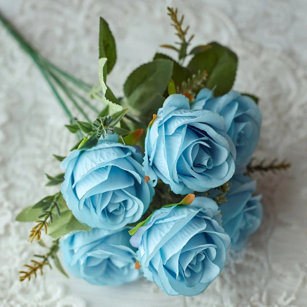 30cm Rose Pink Artificial Silk Flowers Bouquet for Cemetery 6-Heads Big Rose Peony Fake Flower for Wedding Home Table Decoration