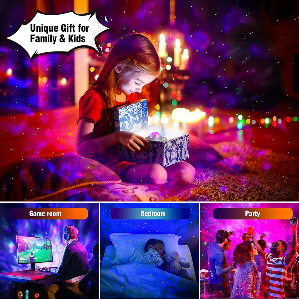 Star Night Light Projector Galaxy with Ocean Wave Music Speaker Sky Light Projector for Bedroom Decoration Birthday Gift Party