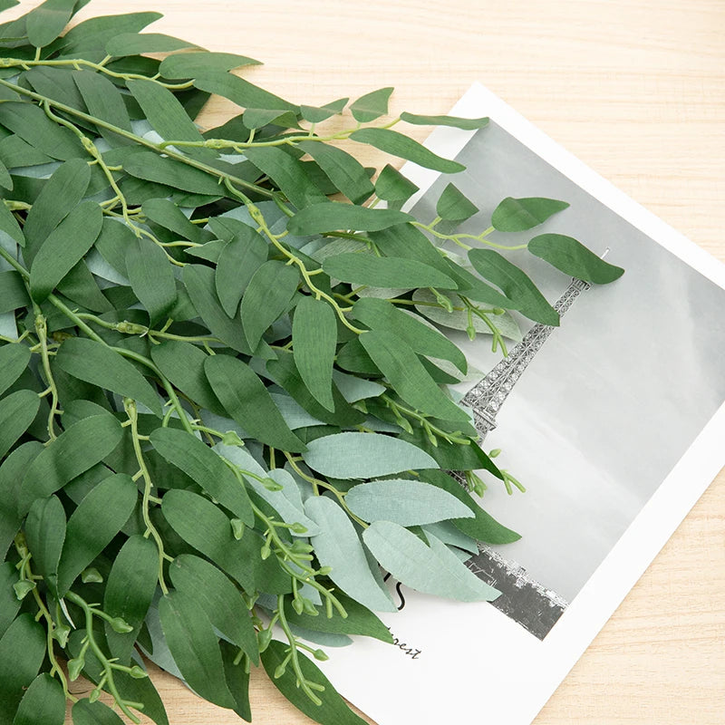 5pcs Artificial Plants Green Willow Leaves Silk Bouquet Home Garden For Vase Wedding Party Decoration Fake Flowers Grass Wreath