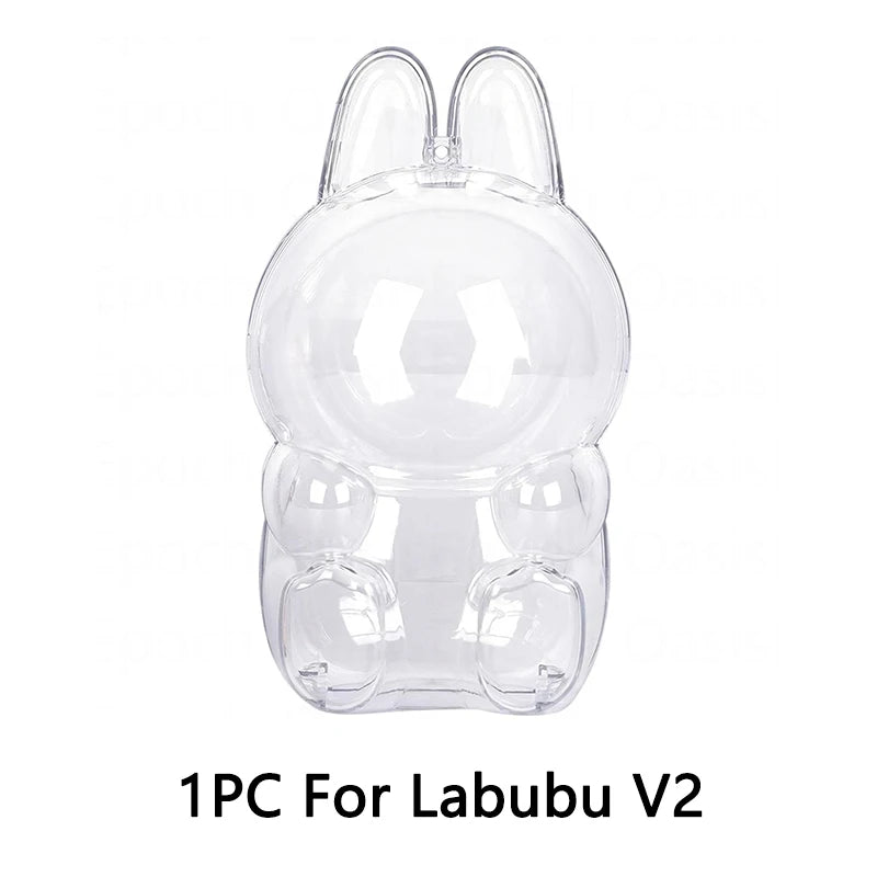 1-3 pcs Protective Case Cover for Labubu Doll V1 V2 V3,Plastic Acrylic Display Case for Standing and Seat Series with Keychain