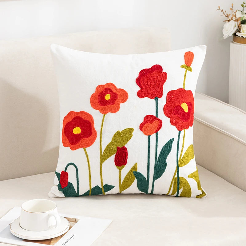 1PC Boho Embroidery Flower Throw Pillow Cover 17.7inx17.7in