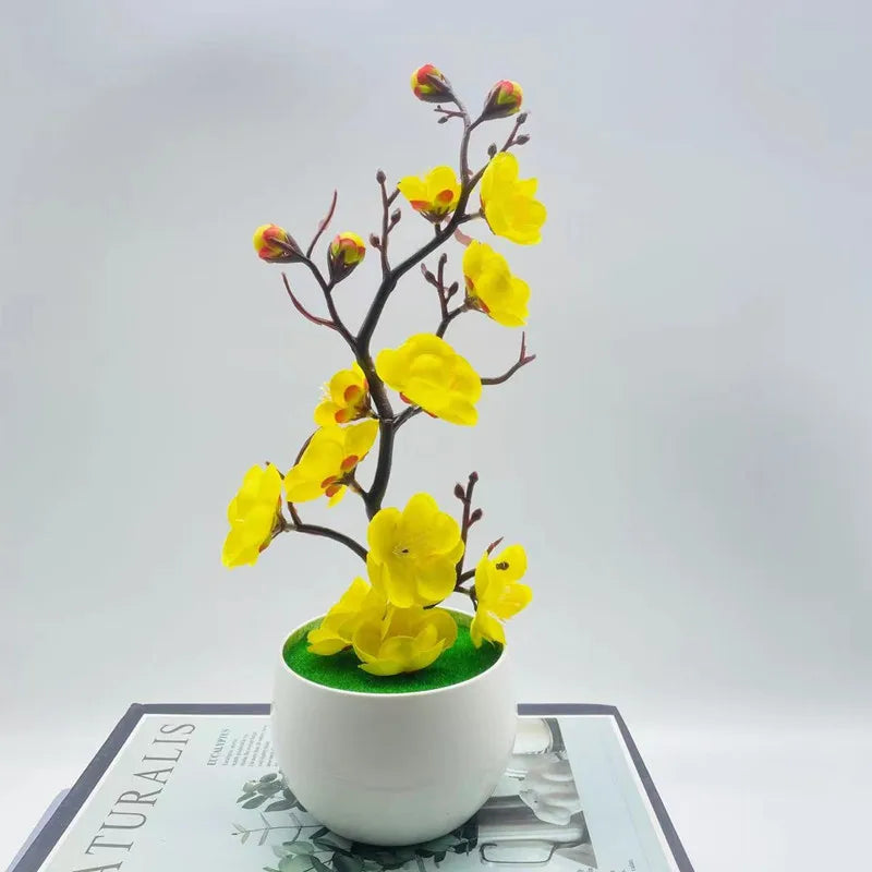 Simulation Plum Flower Pot Plant Artificial Plastic Fake Flowers Home Office Desktop Ornaments Wedding Party Background Decor