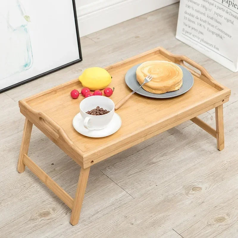 50x30x23.5cm Natural Bamboo Bed Tray Wooden Breakfast Snack Laptop Foldable Tray Adjustable Reading Desk in Bed Kitchen Tool