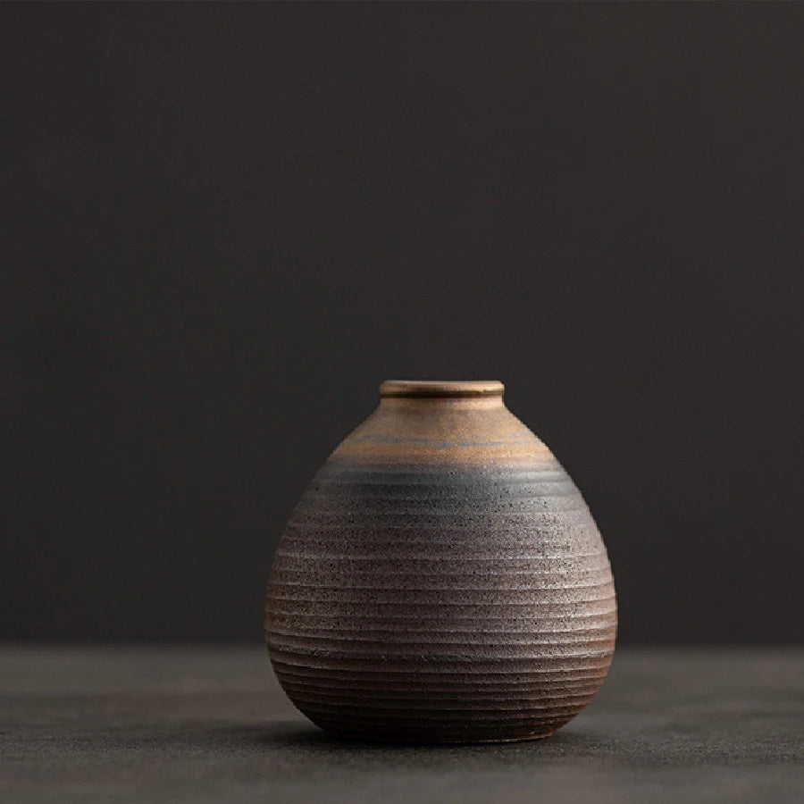 Retro rough pottery mini flower vase, ceramic tabletop small vase, indoor hydroponic ornament decoration
