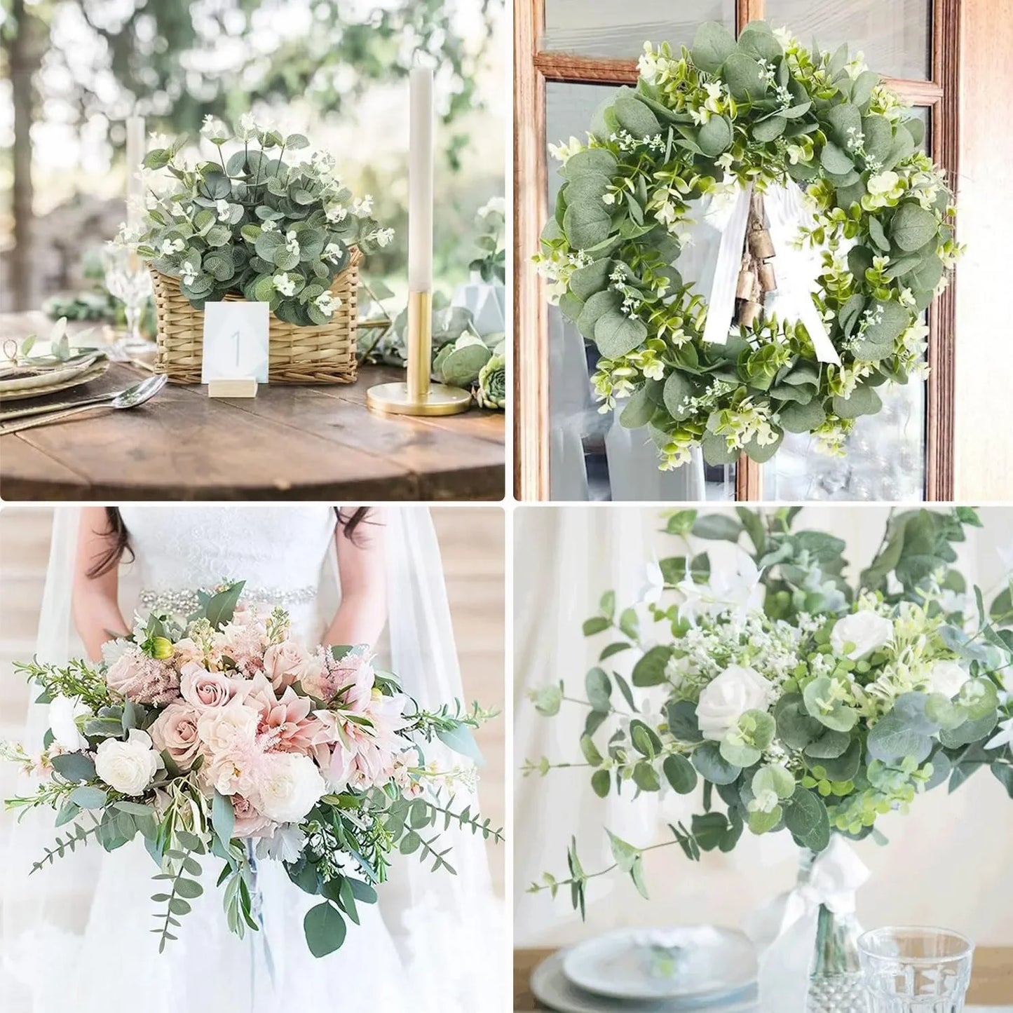 10pcs Eucalyptus Leaves Artificial Plastic Plants Leaves Bunch Branch Green Stems Wedding Faux Fake Flowers Cake DIY Decor