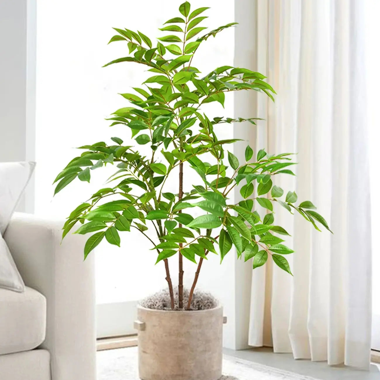 76-105-135cm/53.1in Artificial Ficus Tree Branch Fake Lacquer Tree Plastic Banyan Plants Green Tall Palm Leaves For Home Garden