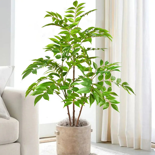 76-105-135cm/53.1in Artificial Ficus Tree Branch Fake Lacquer Tree Plastic Banyan Plants Green Tall Palm Leaves For Home Garden