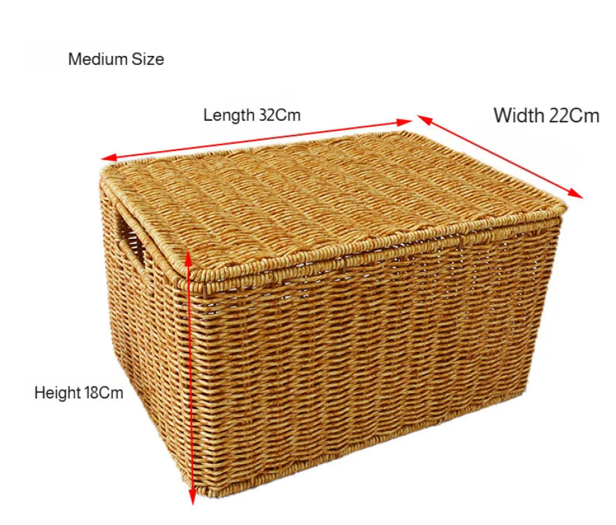 Closet Storage Basket Rattan Woven Organizer Box for Clothes Storage Bin with Lid Home Wardrobe Bedroom Shelf Use