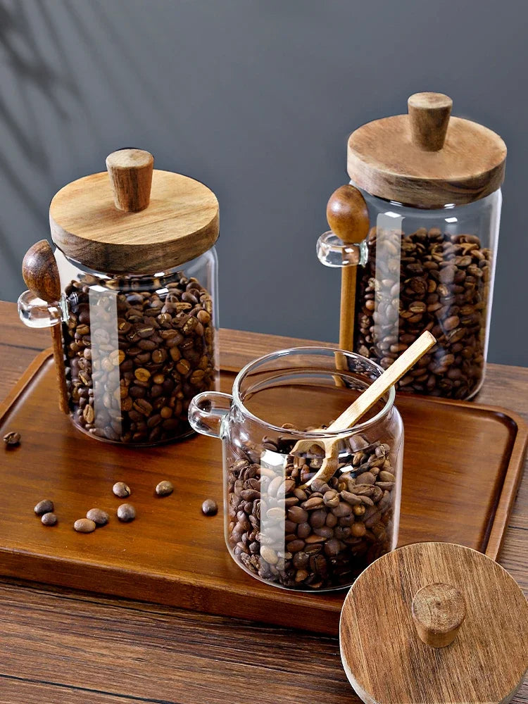 Coffee Bean Storage Jar with Glass Seal and Spoon Storage Jar